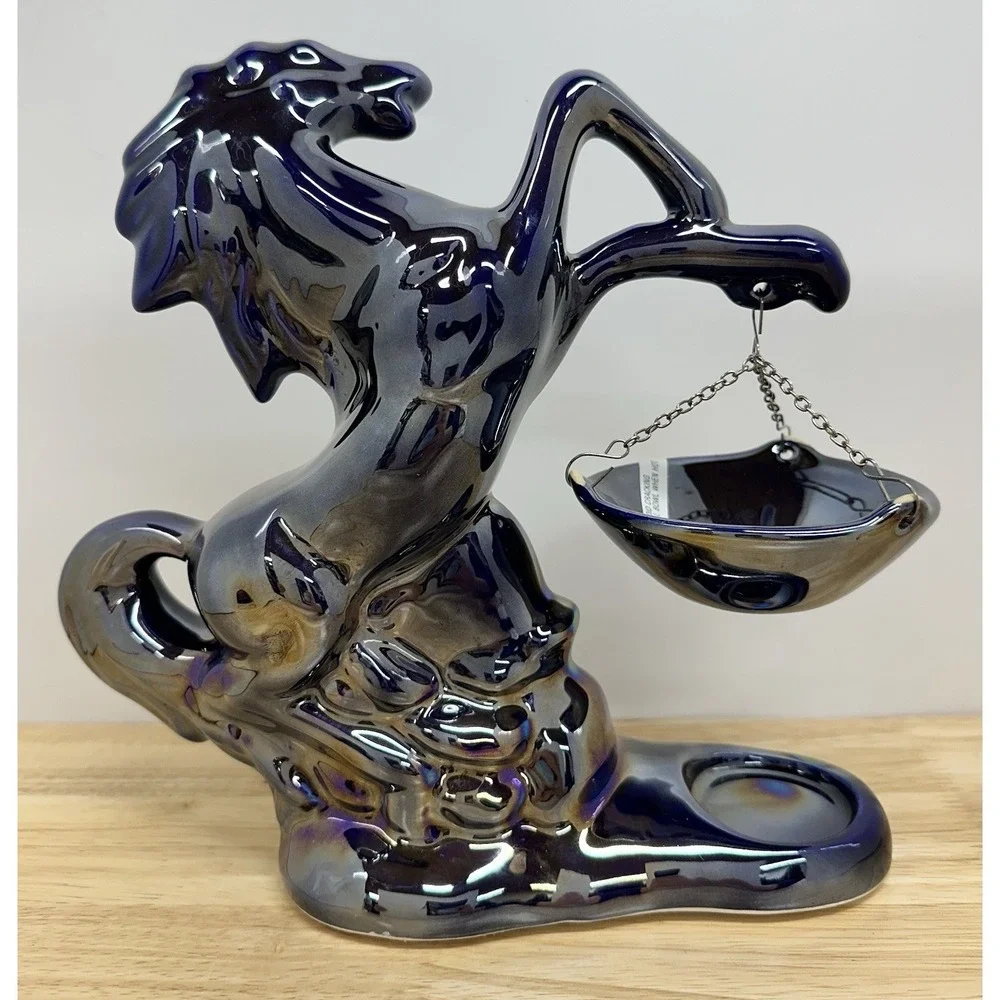 Ceramic Horse Metallic Iridescent Cobalt Blue Made in Poland Candle Oil Warmer